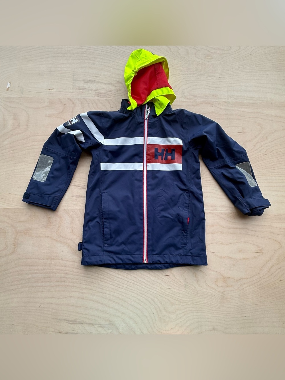 Helly Hansen Kids 128/8 Navy Red Yellow Hooded Waterproof Sailing Rain Jacket